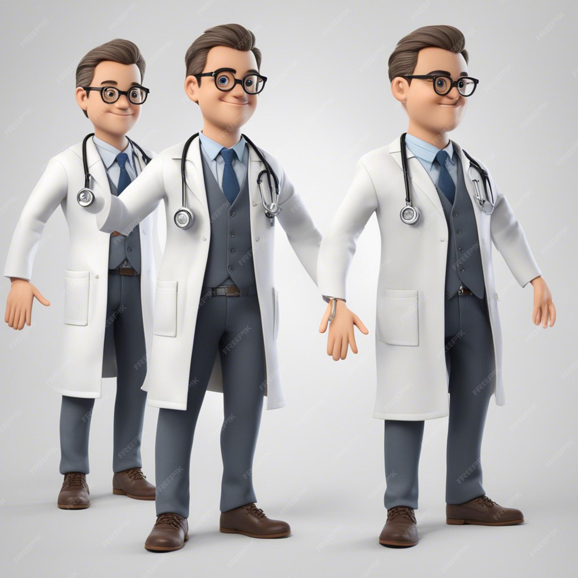 conjunto de personagens de desenhos animados de médico masculino, médico de  homem bonito em poses diferentes