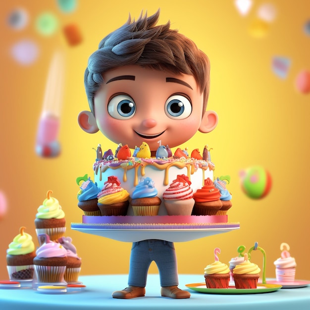 Um menino com bolo de aniversário