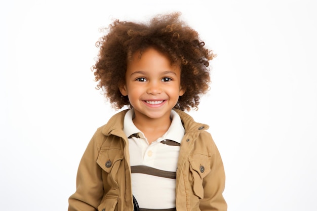 um menino com um grande sorriso afro