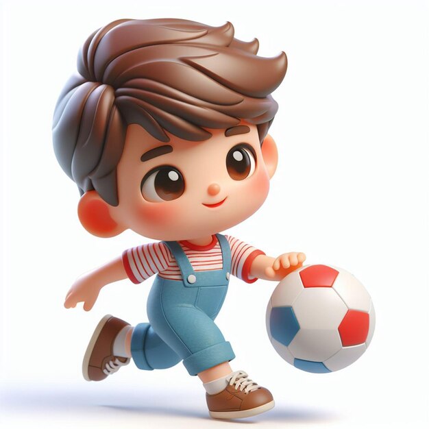 Foto um menino com uma bola de futebol na mão retratado em estilo de desenho animado