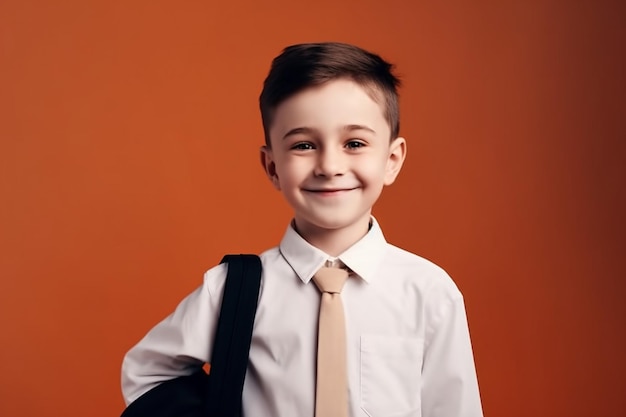 Um menino com uma bolsa no ombro