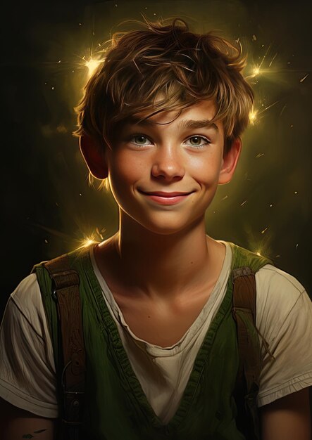 Foto um menino com uma luz a brilhar no rosto.