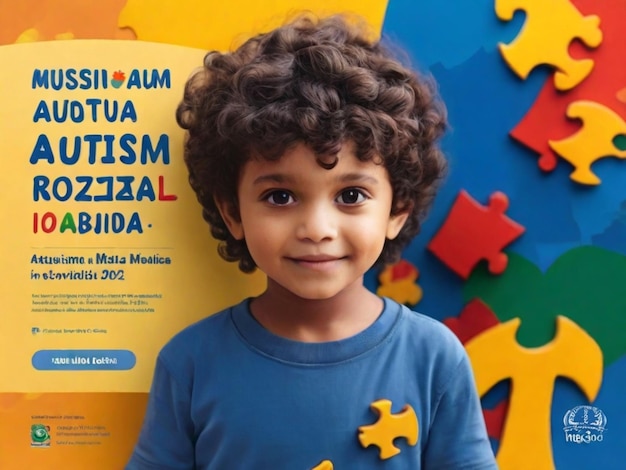 um menino com uma peça de quebra-cabeça na cabeça