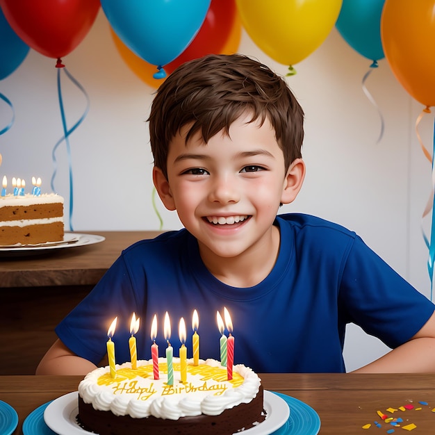 Um menino comemora seu aniversário