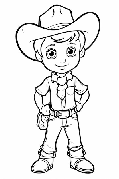 um menino cowboy de desenho animado com chapéu e gravata