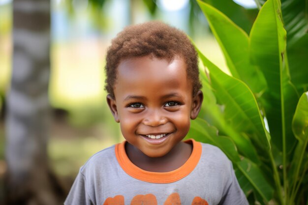 um menino da África sorri para a câmera