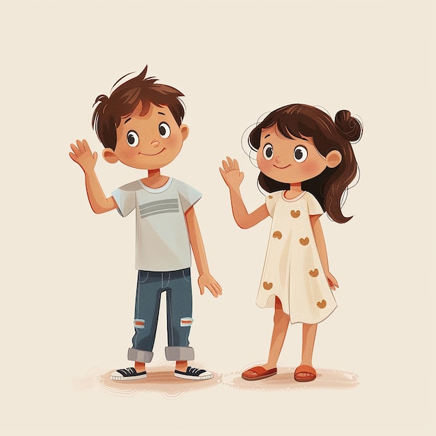 um menino e uma menina estão de pé um ao lado do outro e um está vestindo uma camisa branca