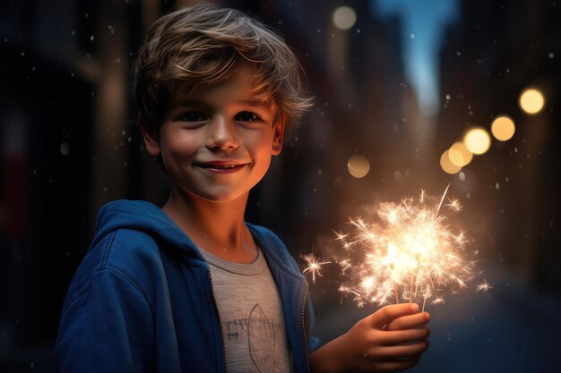 Foto um menino feliz com um faísca .