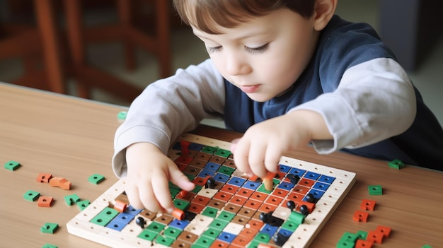 Um menino jogando um jogo de jogos de tabuleiro