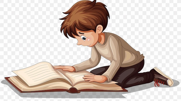 um menino lendo um livro em uma ilustração de arte vetorial de fundo branco