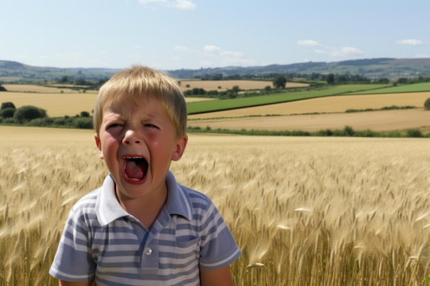 um menino num campo