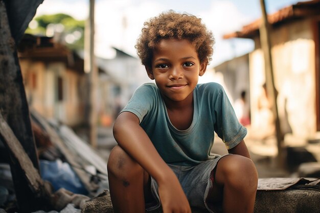 Foto um menino numa favela brasileira