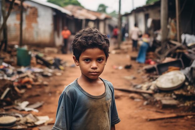 Um menino numa favela brasileira