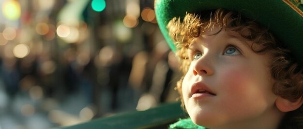 um menino vestindo um chapéu verde e um lenço verde