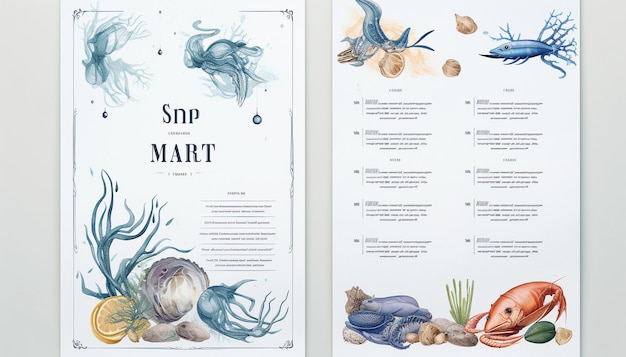 Um menu de restaurante para frutos do mar frescos