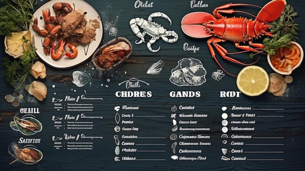 Foto um menu de restaurante para frutos do mar frescos