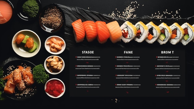 Foto um menu de restaurante para sushi, comida japonesa.