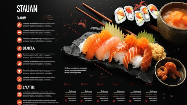 Foto um menu de restaurante para sushi, comida japonesa.