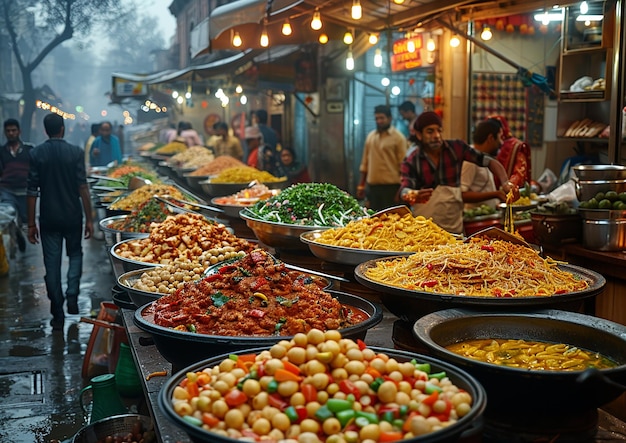 um mercado com muitos alimentos diferentes, incluindo feijões e outros alimentos