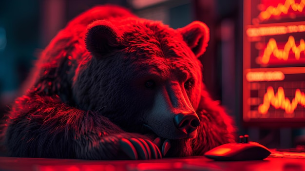 Um mercado de ações que está caindo é chamado de mercado de urso. Pode criar grandes desastres financeiros para os investidores. Por isso, imagens de ursos com expressões preocupadas ou estressadas foram usadas em tons vermelhos.