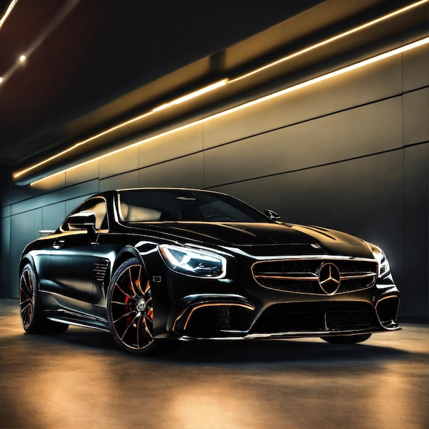 Um Mercedes preto de luxo e caro debaixo do túnel