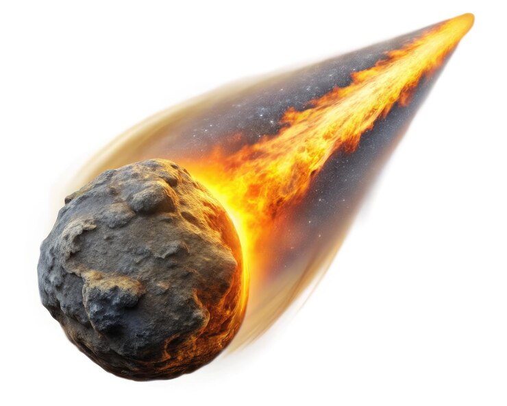 Foto um meteorito a atravessar o espaço deixa um rastro de fogo.