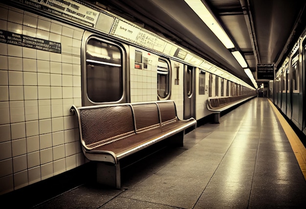 Um metrô com uma placa que diz “metrô” na parede.