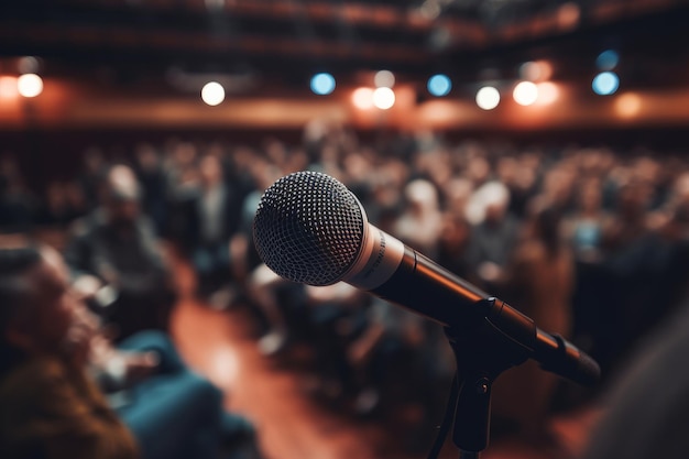 Um microfone na frente de um seminário de conferência audiência generativa ai