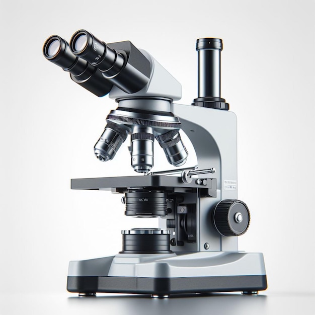 um microscópio com fundo preto e um parafuso de prata na parte inferior
