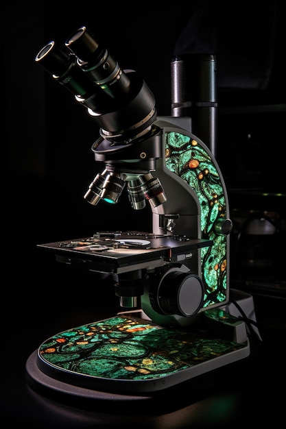 Um microscópio com um padrão verde e preto que diz 'a palavra' nele '