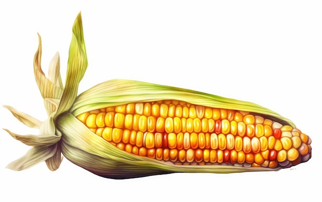 um milho doce desenhado em fundo branco vegetais em aquarela ilustrações de comida saudável geradas por ai