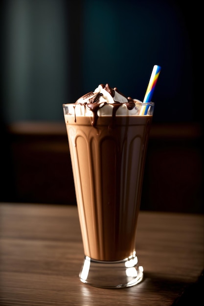 Um milk-shake de chocolate com chantilly e raspas de chocolate