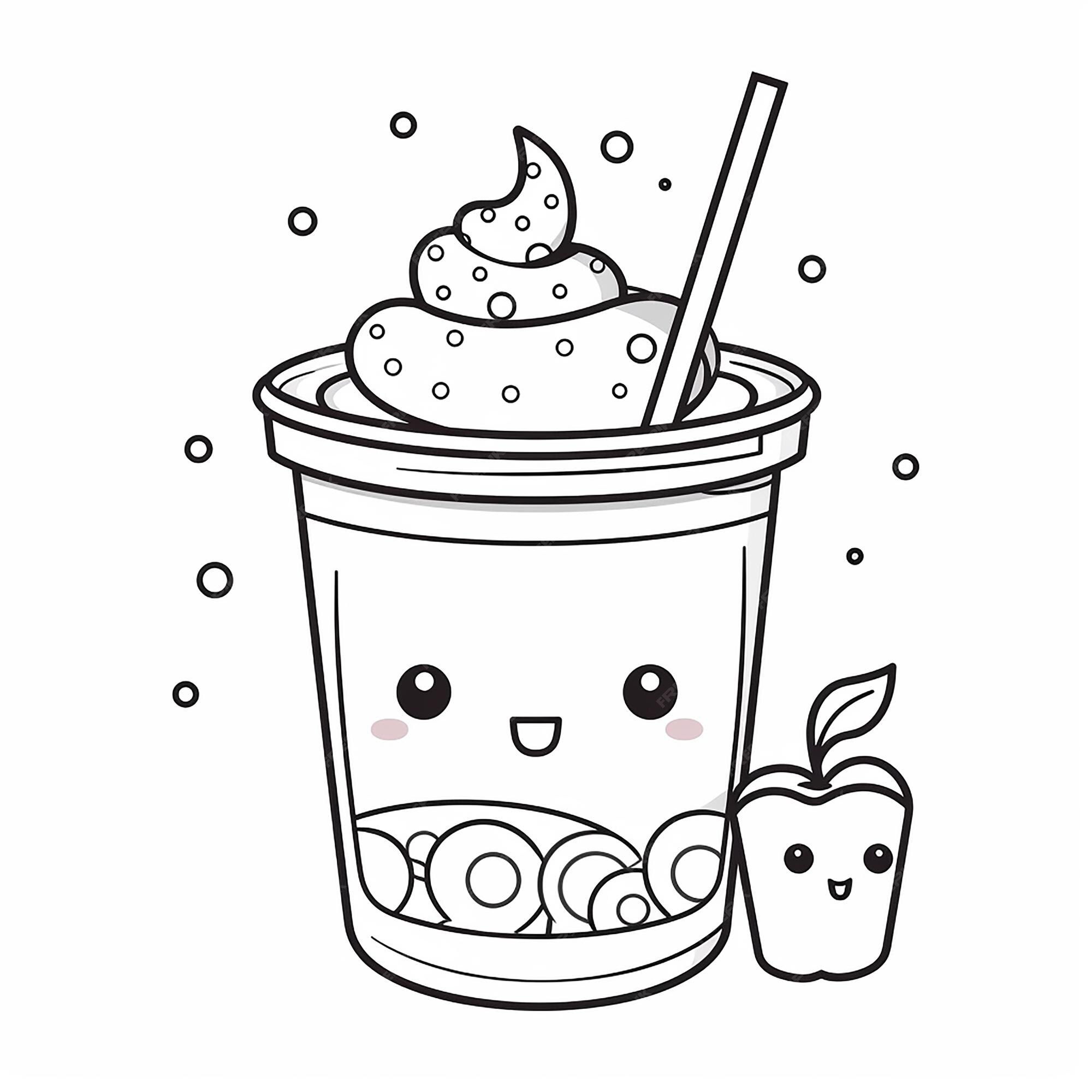 conjunto preto e branco de delicioso sorvete de baunilha e frutas em estilo  cartoon, milk-shake com canudo, ilustração vetorial em um fundo branco,  livro para colorir 8089017 Vetor no Vecteezy