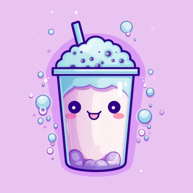 um milkshake de bolha de desenho animado com um canudo e um canudo nele