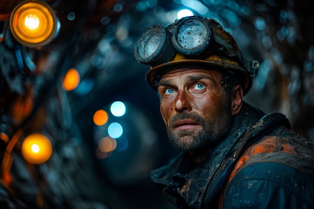 Foto um mineiro está preso dentro de uma mina colapsada esperando que as equipes de resgate o encontrem em breve.