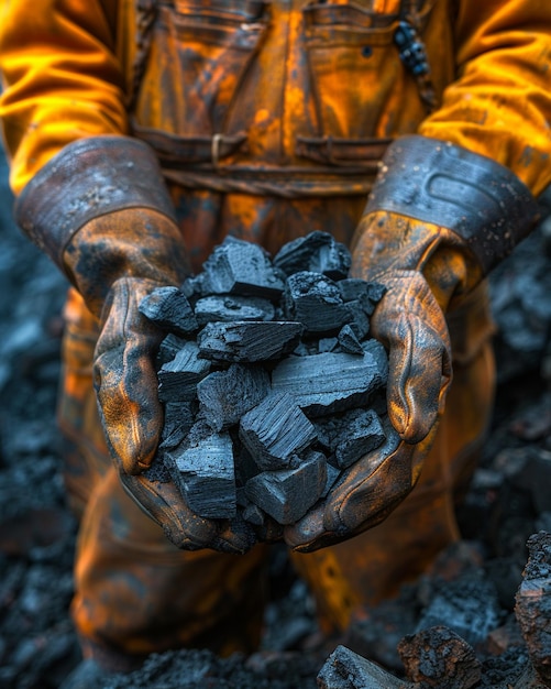 Foto um mineiro extraindo carvão de papel de parede profundo