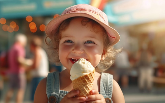 Um miúdo de tamanho médio com um delicioso gelado.