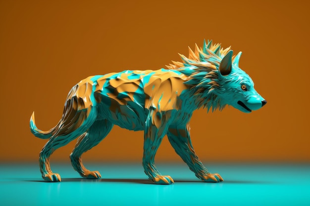 Um modelo 3d de um lobo com um fundo azul.