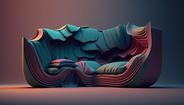 Um modelo 3d de um sofá feito pelo artista.