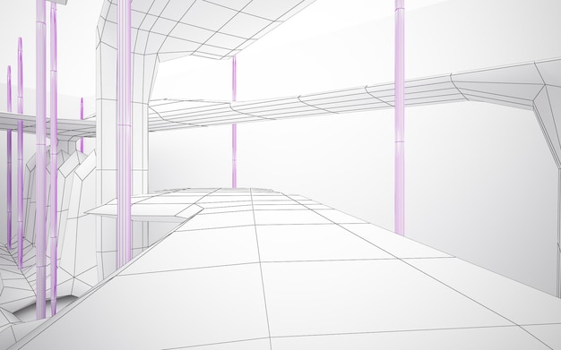 Um modelo 3D de uma sala com uma linha rosa que diz "a palavra" nela