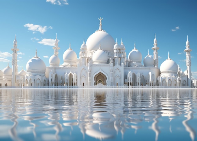 Um modelo branco de uma mesquita com uma cúpula no topo