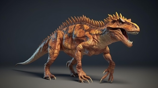 Um modelo de dinossauro com cabeça grande e cabeça grande.