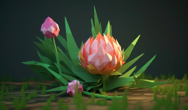 Um modelo de papel 3d de uma flor rosa