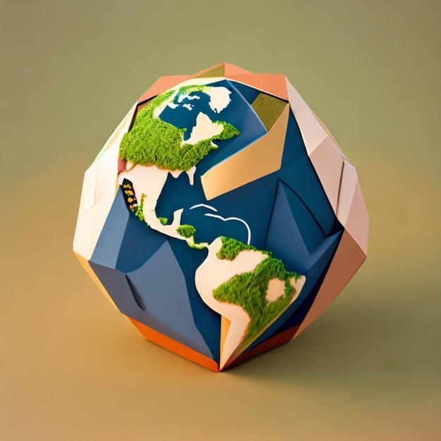 Um modelo de papel da Terra com um mapa do mundo nele.