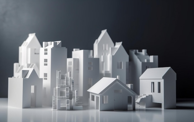 Um modelo de papel de uma cidade com uma pequena casa no meio