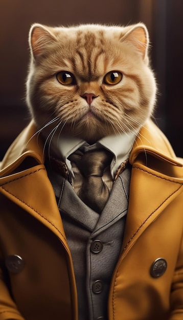 Um modelo de personagem humano de gato laranja com terno