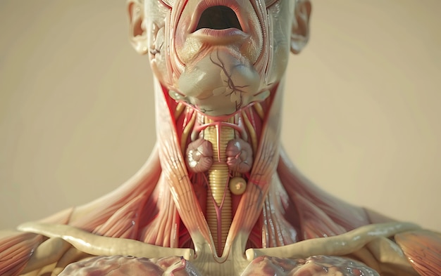 Foto um modelo de pescoço de um homem com uma boca grande e uma boca grande