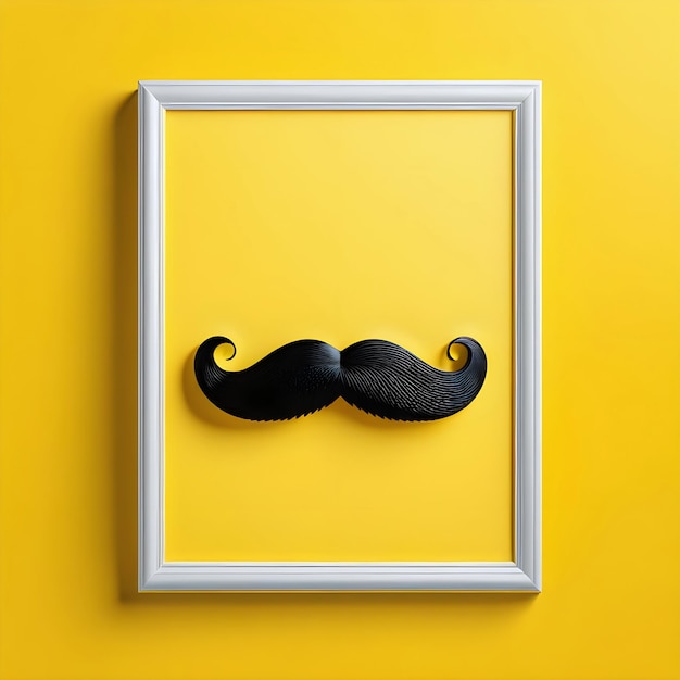 Um modelo de quadro vazio em fundo amarelo com bigode representando o Dia dos Pais