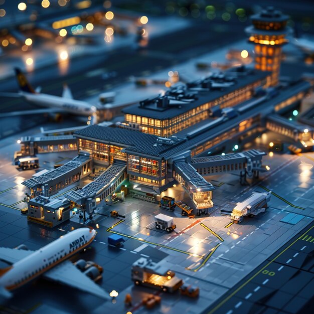 Foto um modelo de um aeroporto com um avião na pista