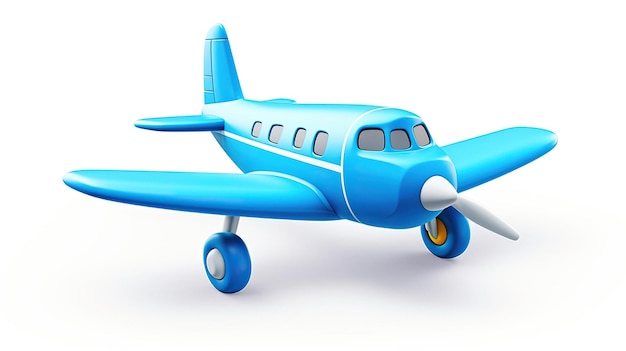 Um modelo de um avião azul com as rodas para baixo.